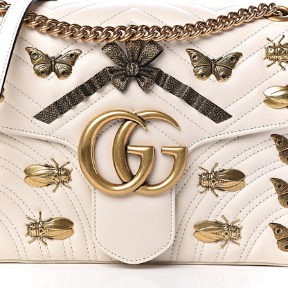 Gucci Calfskin Matelasse Animal Studs Medium GG Marmont Shoulder Bag Mystic White 11 of 14