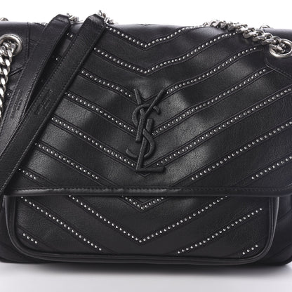 Saint Laurent Lambskin Matelasse Monogram Microstud Medium Niki Chain Satchel Black 7 of 9