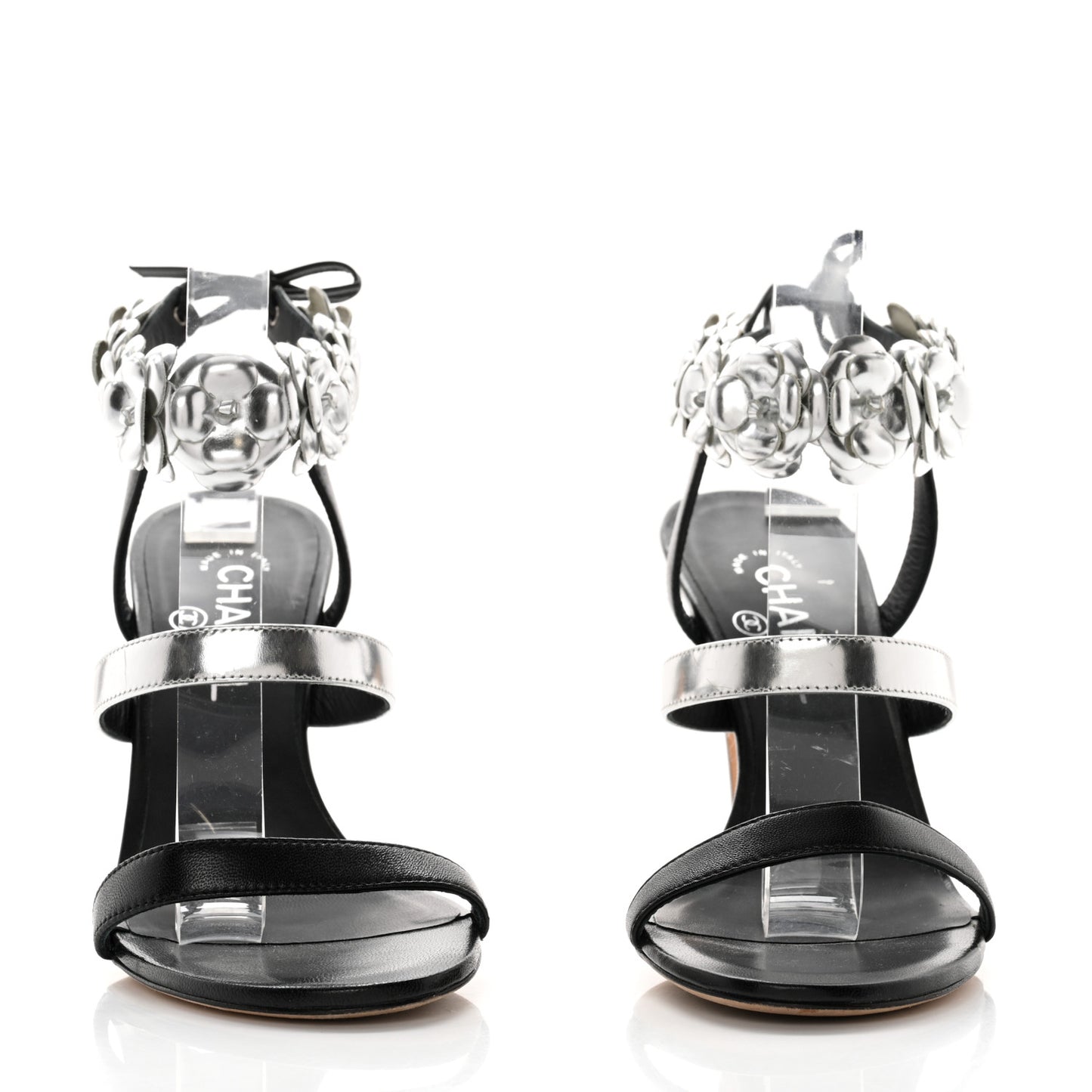 Lambskin Patent Camellia Ankle Strap Sandals 37.5 Black