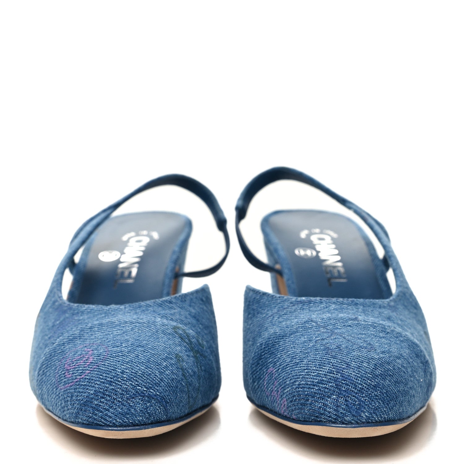 Chanel Denim Cap Toe Denim Mood Slingback Flats 38.5 Blue Multicolor 2 of 8