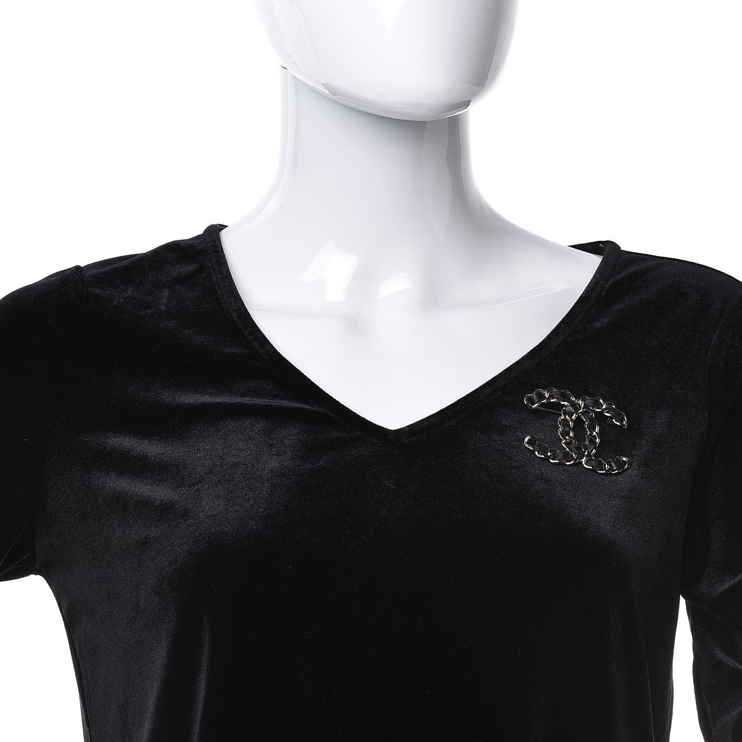 Lambskin Chain CC Brooch Black Gold