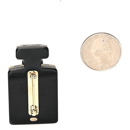 Chanel Resin Strass Perfume Bottle CC Brooch Black Gold 2 of 4