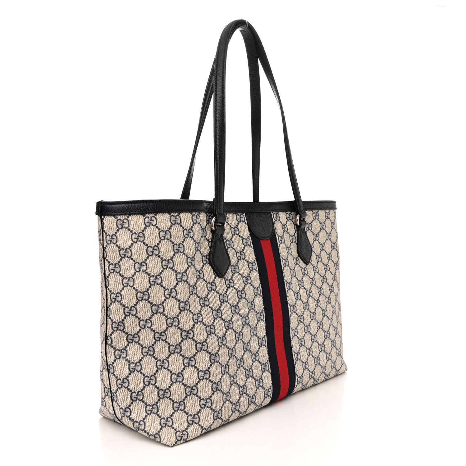Gucci GG Supreme Monogram Textured Calfskin Web Medium Ophidia Shopping Tote Beige Blue 3 of 10