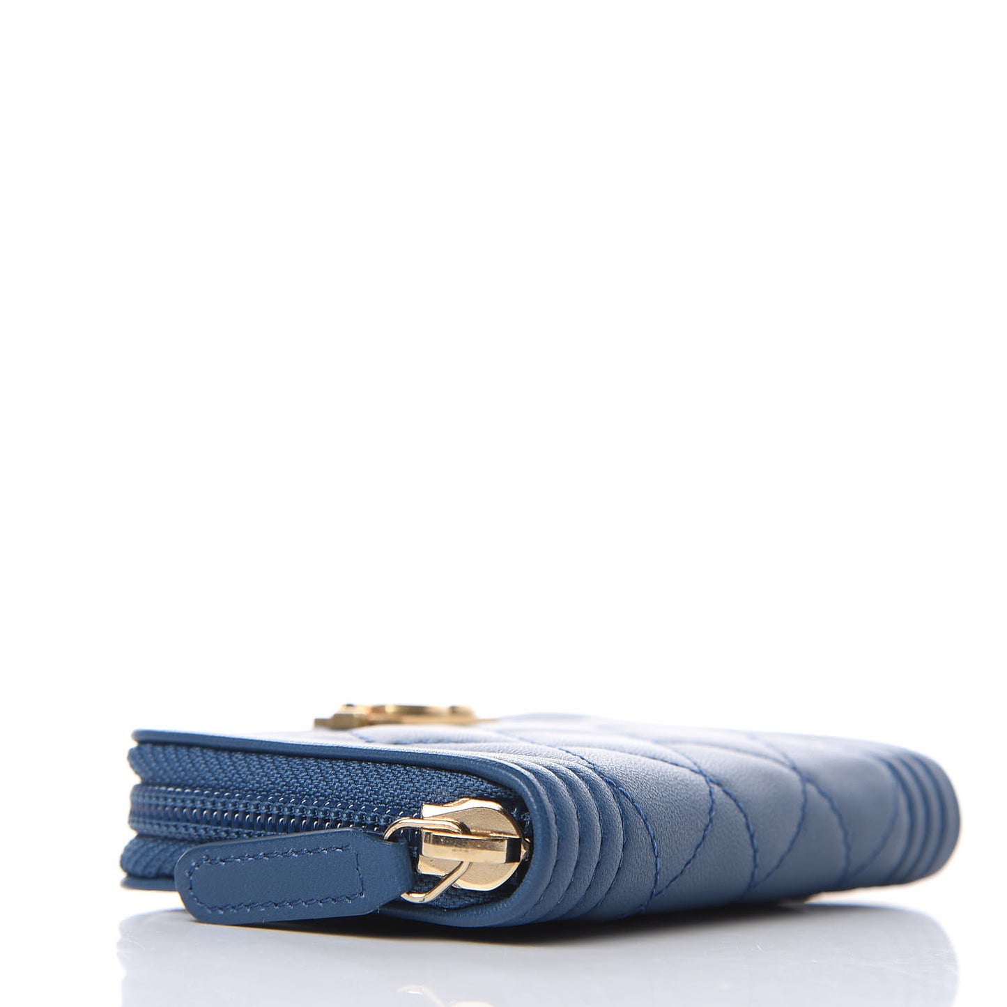 Lambskin Quilted Boy Zip Around Coin Purse Wallet Blue