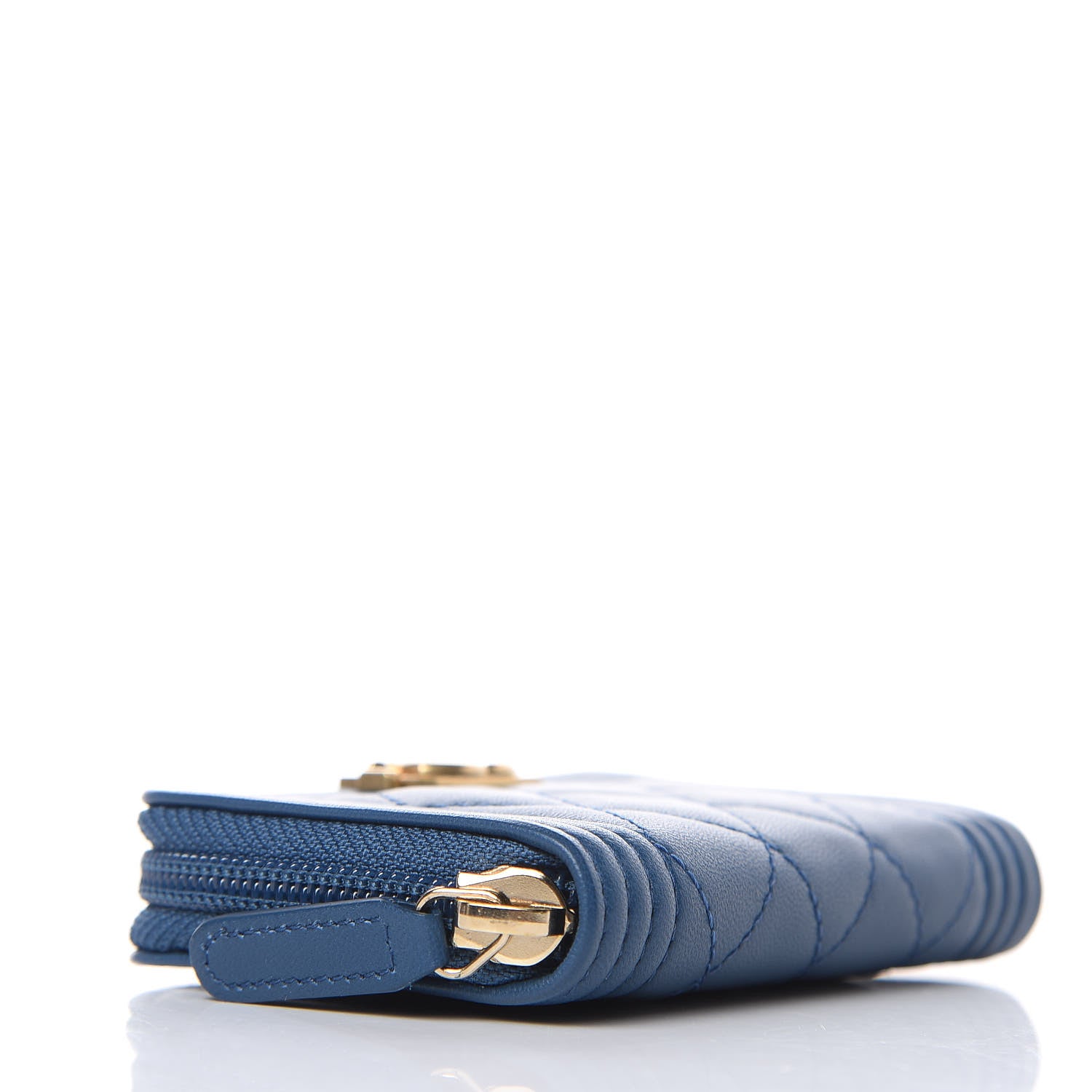 Chanel Lambskin Quilted Boy Zip Around Coin Purse Wallet Blue 4 of 8