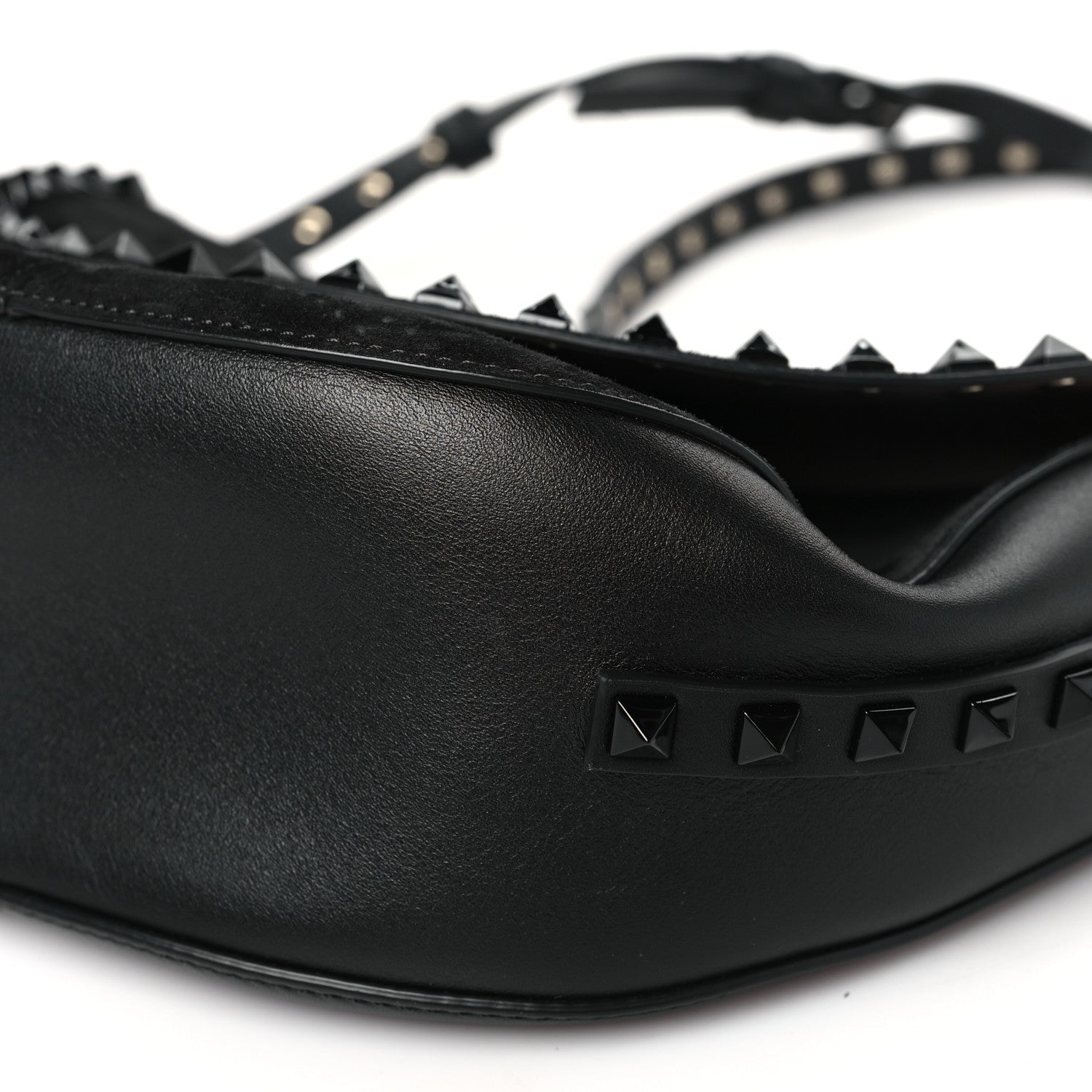 Valentino Garavani Suede Calfskin Rockstud Halfmoon Saddle Bag Black 9 of 9
