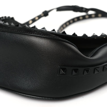 Valentino Garavani Suede Calfskin Rockstud Halfmoon Saddle Bag Black 9 of 9