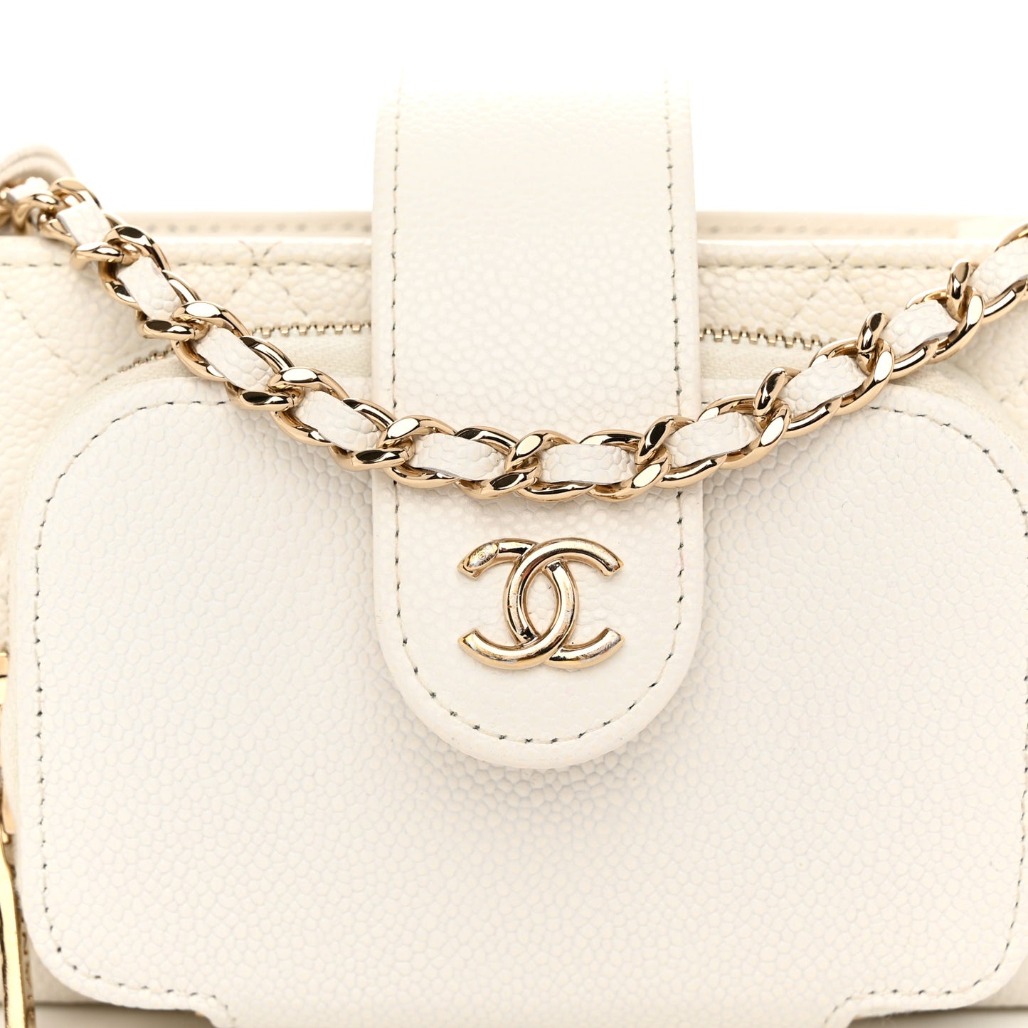 Caviar Quilted Business Affinity Phone Holder With Chain White