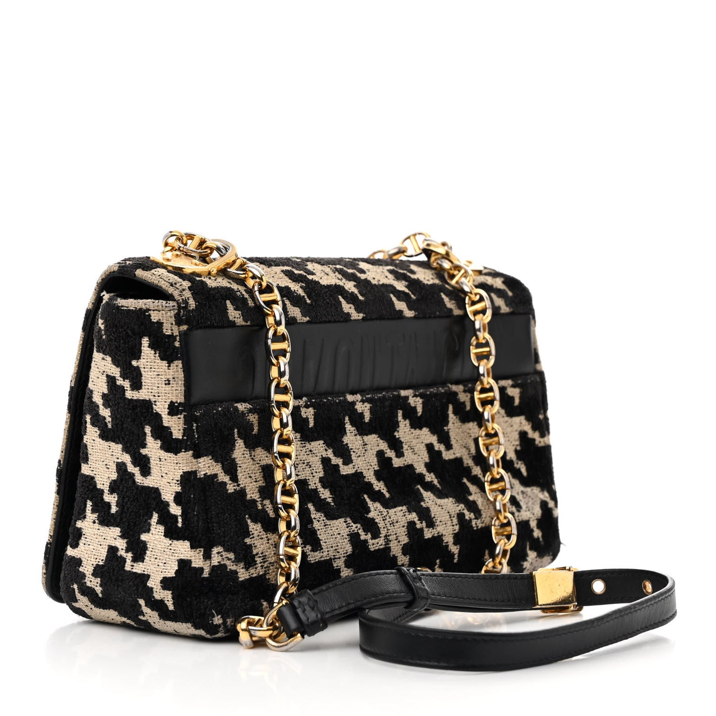 Technical Canvas Macro Houndstooth Medium Caro Bag Black White