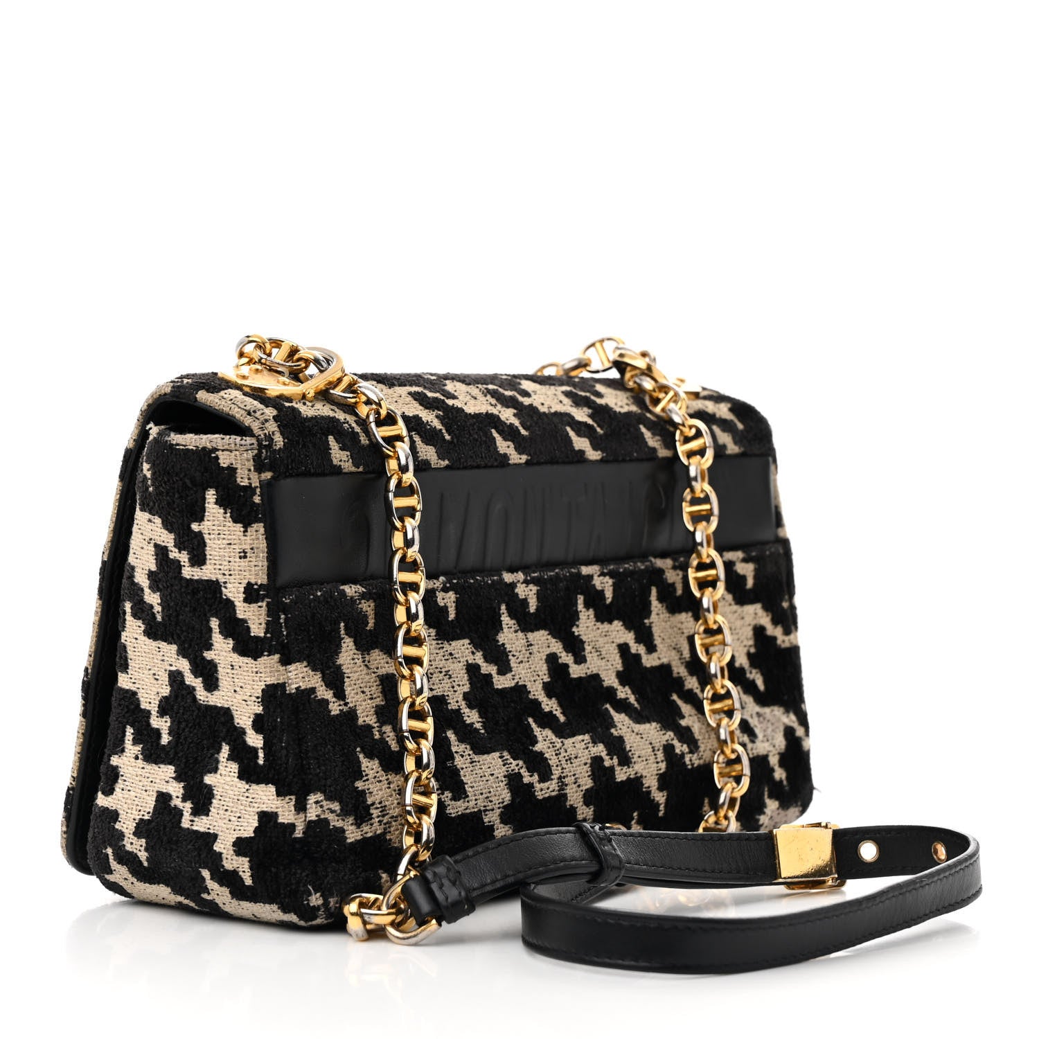 Christian Dior Technical Canvas Macro Houndstooth Medium Caro Bag Black White 3 of 20