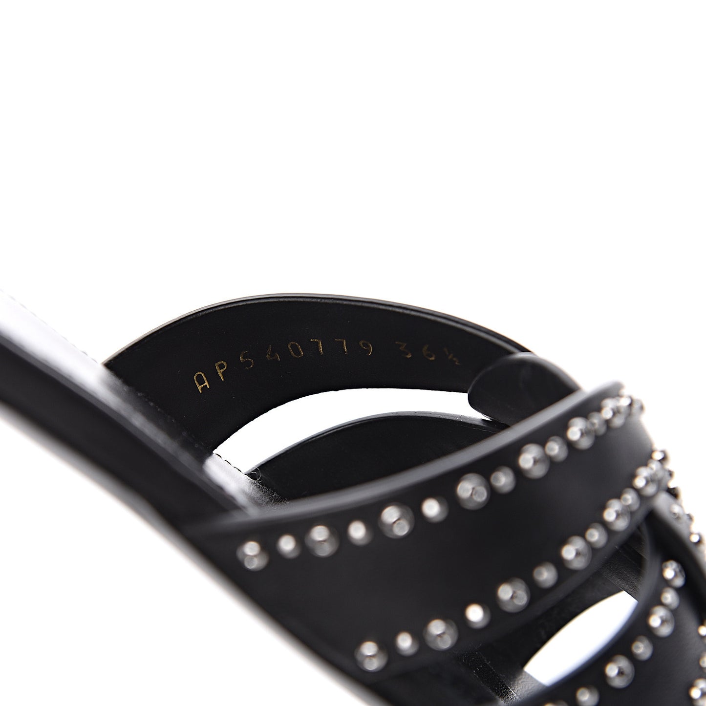 Calfskin Grommet Tribute 05 Slide Sandals 36.5 Black