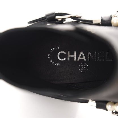 Chanel Calfskin Pearl Cap Toe Short Boots 37 Black 7 of 11