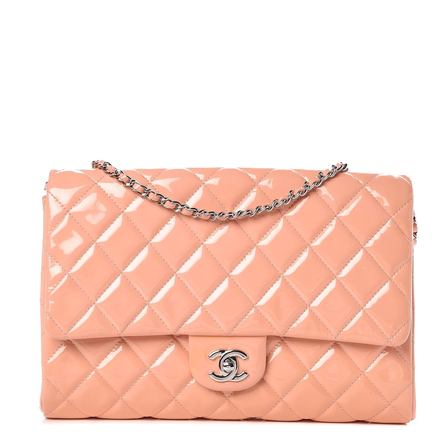 Chanel Patent Quilted Clutch with Chain Flap Light Pink 1 of 9