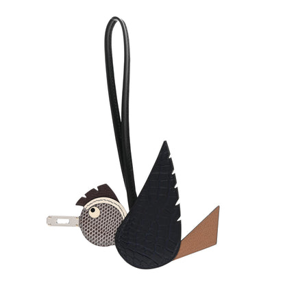 Hermes Epsom Swift Alligator Lizard Birdy Bag Charm Bleu Marine Chai Chocolate Black 1 of 5