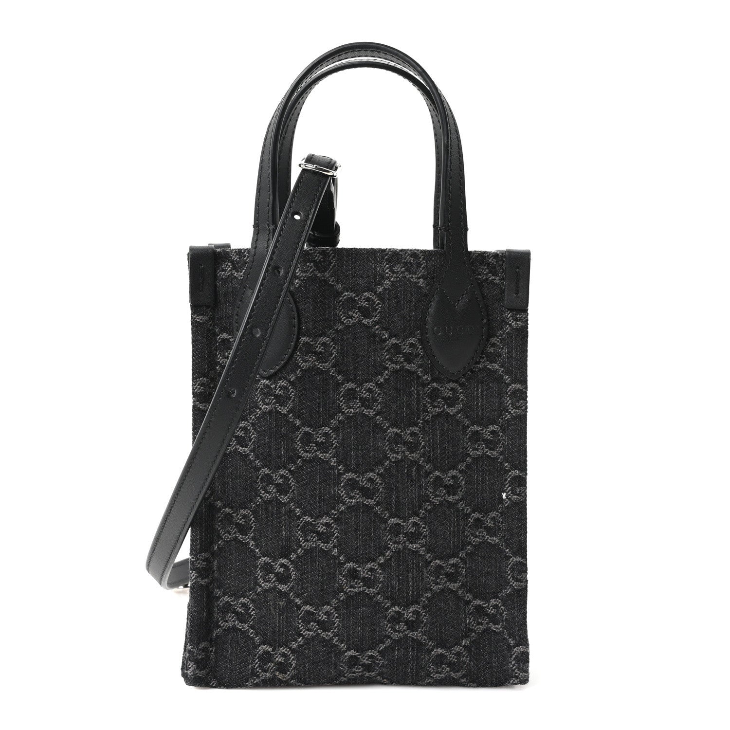 Gucci Denim Cuoio Harness GG Monogram Mini Ophidia Tote Bag Black Medium Grey 1 of 10