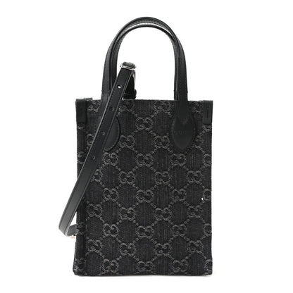 Gucci Denim Cuoio Harness GG Monogram Mini Ophidia Tote Bag Black Medium Grey 1 of 10