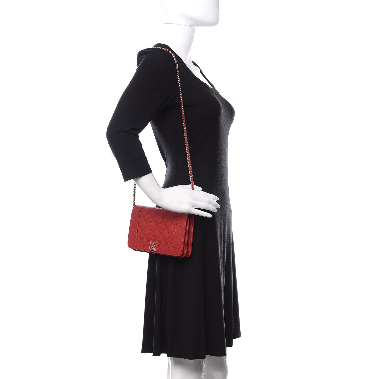 Chanel Caviar Quilted Vintage Mademoiselle Wallet On Chain WOC Red 2 of 12