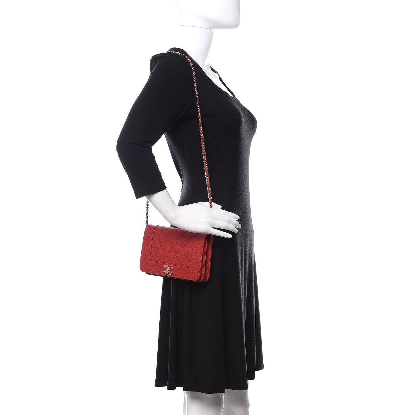 Caviar Quilted Vintage Mademoiselle Wallet On Chain WOC Red