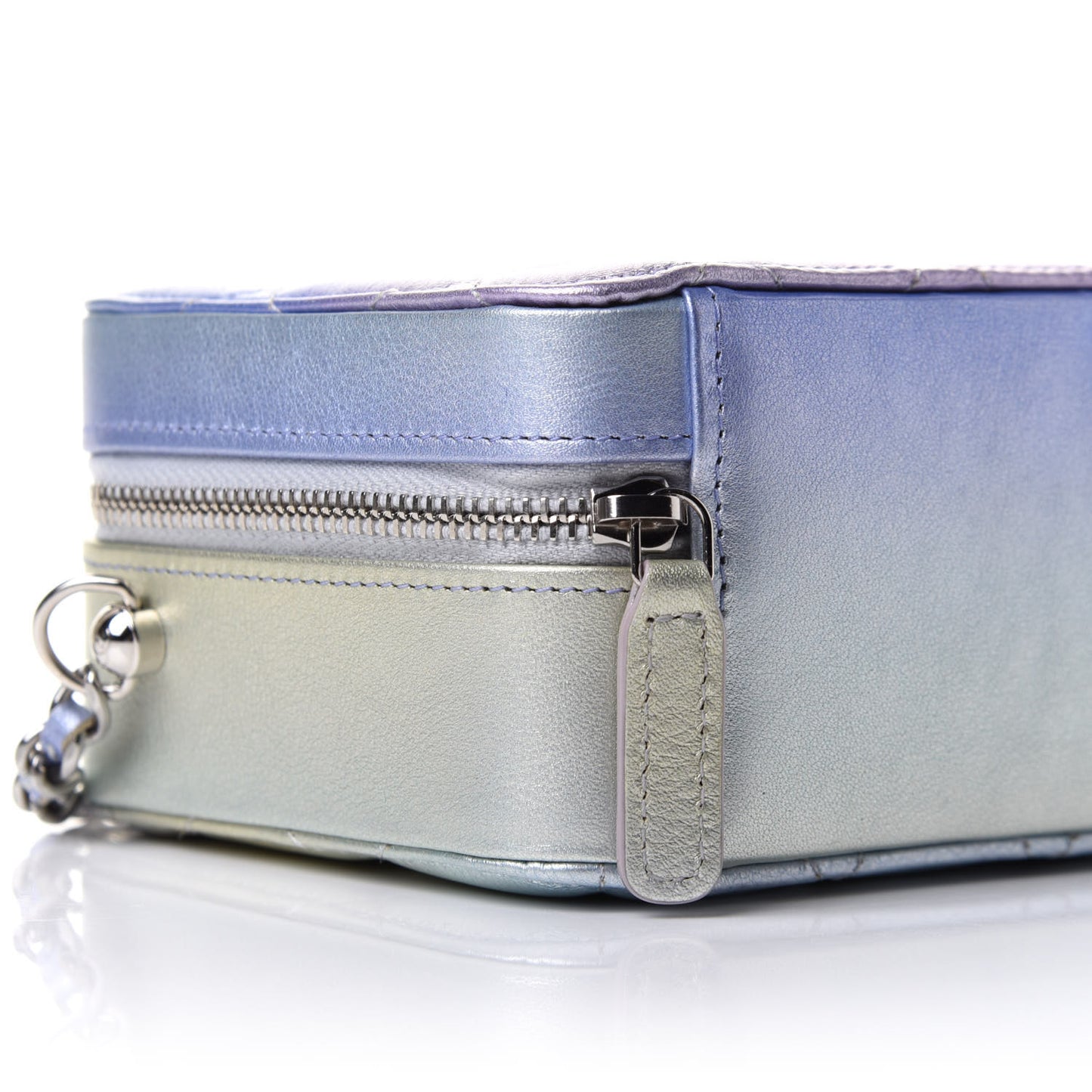 Gradient Metallic Calfskin Quilted Camera Bag Silver Blue Yellow Purple