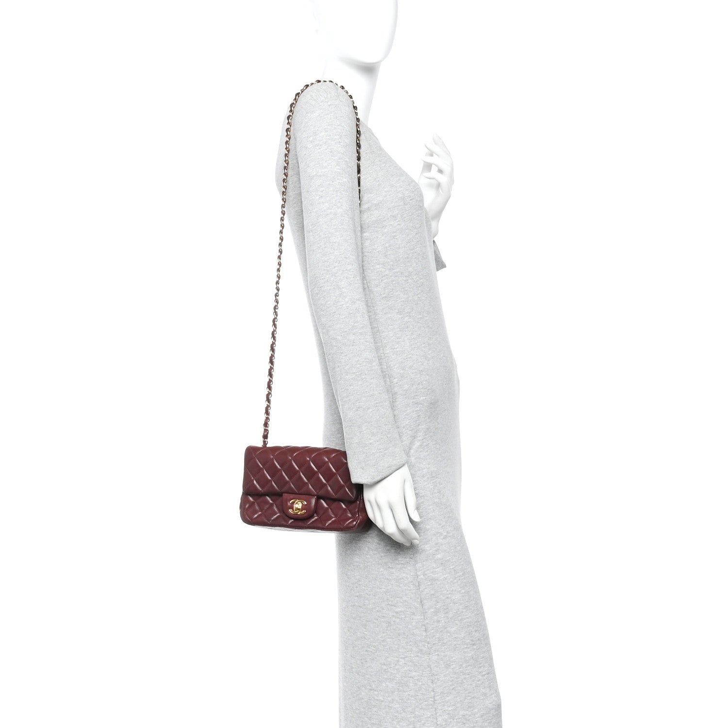 Chanel Lambskin Quilted Mini Rectangular Flap Burgundy 2 of 13