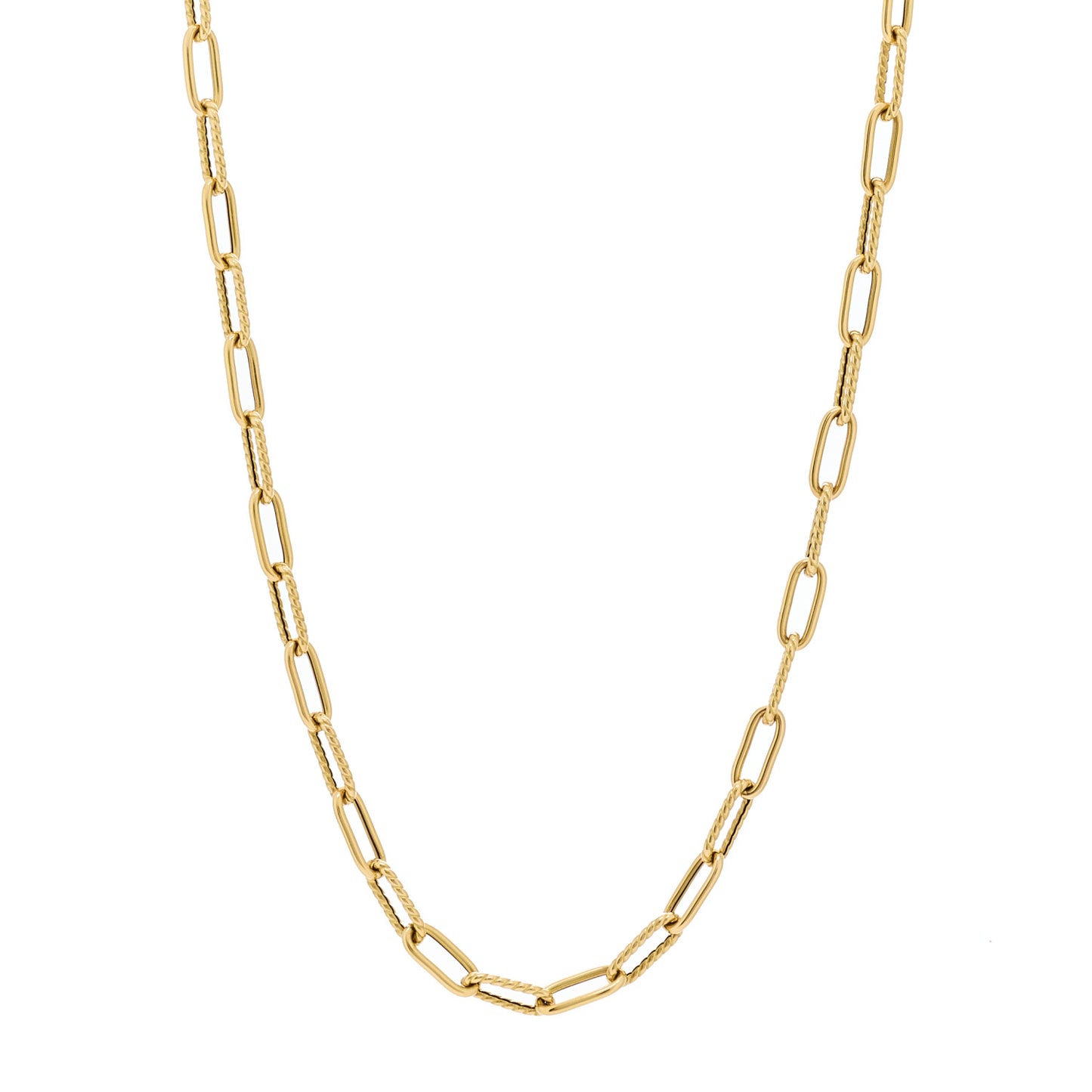 18K Yellow Polished and Fluted Paperclip Chain Necklace