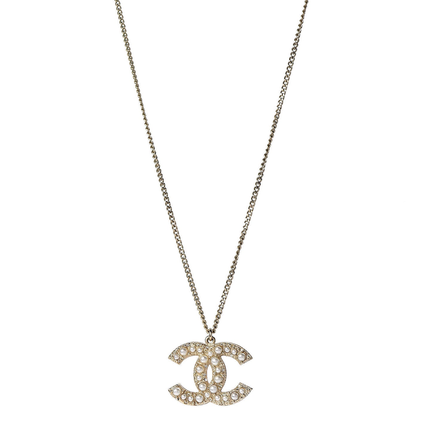 Pearl Crystal CC 100th Anniversary Pendant Necklace Light Gold