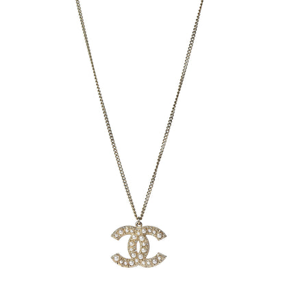 Chanel Pearl Crystal CC 100th Anniversary Pendant Necklace Light Gold 1 of 5