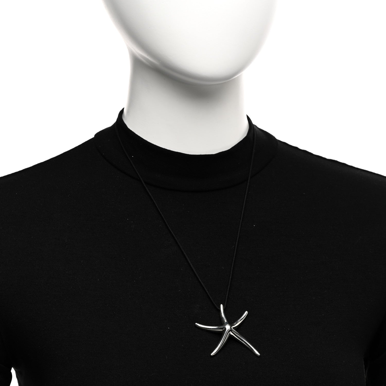 Tiffany Sterling Silver 42mm Elsa Peretti Starfish Pendant Cord Necklace 2 of 5