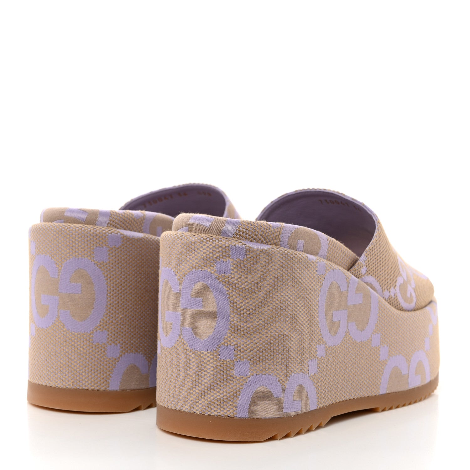 Gucci Monogram Jumbo GG Platform Slide Wedge Sandals 36 Beige Lapis 4 of 8