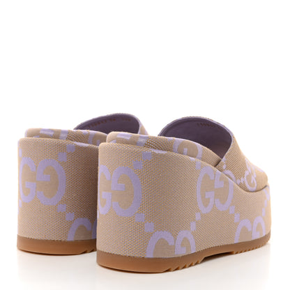 Gucci Monogram Jumbo GG Platform Slide Wedge Sandals 36 Beige Lapis 4 of 8