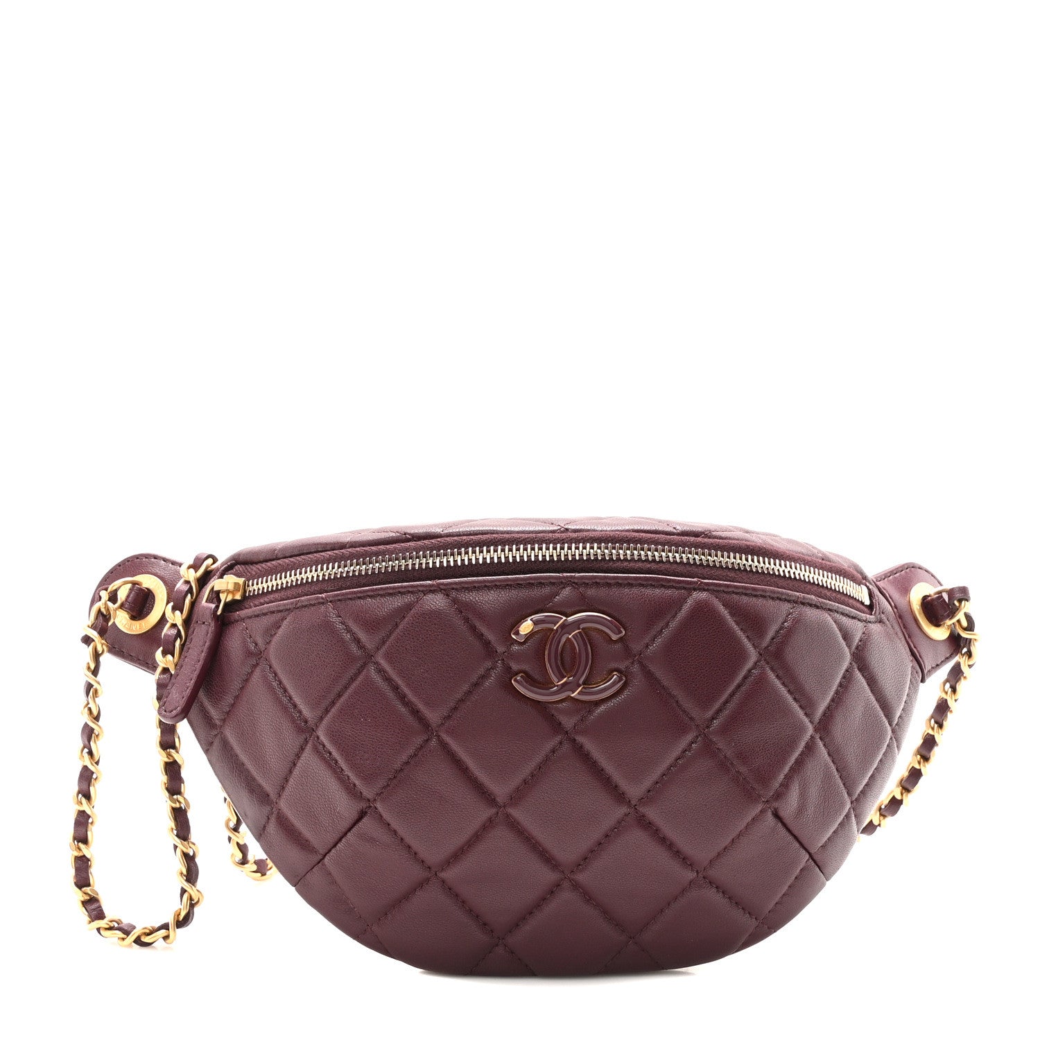 Chanel Shiny Lambskin Enamel Quilted Waist Bag Fanny Pack Burgundy 1 of 10