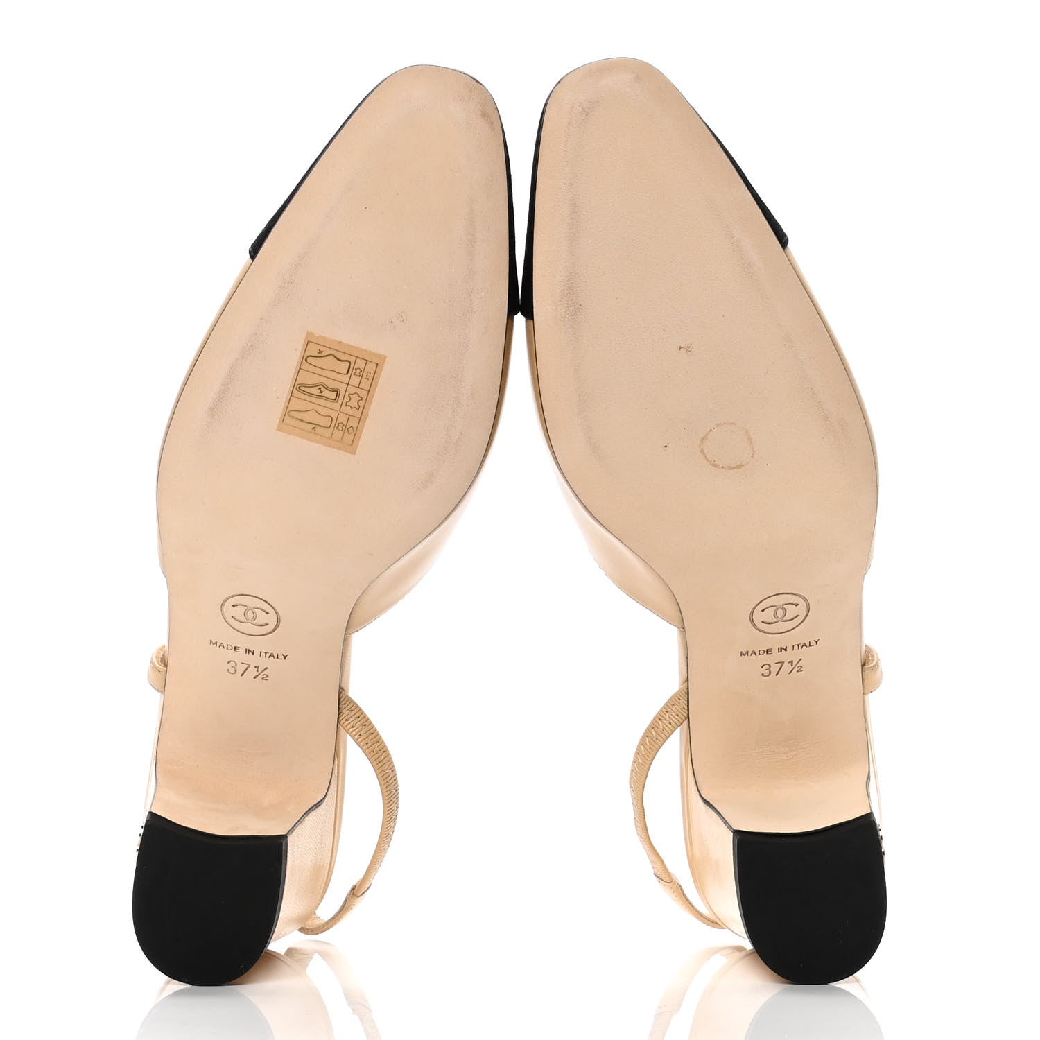 Chanel Goatskin Grosgrain Cap Toe CC Slingback Pumps 37.5 Beige Black 8 of 10