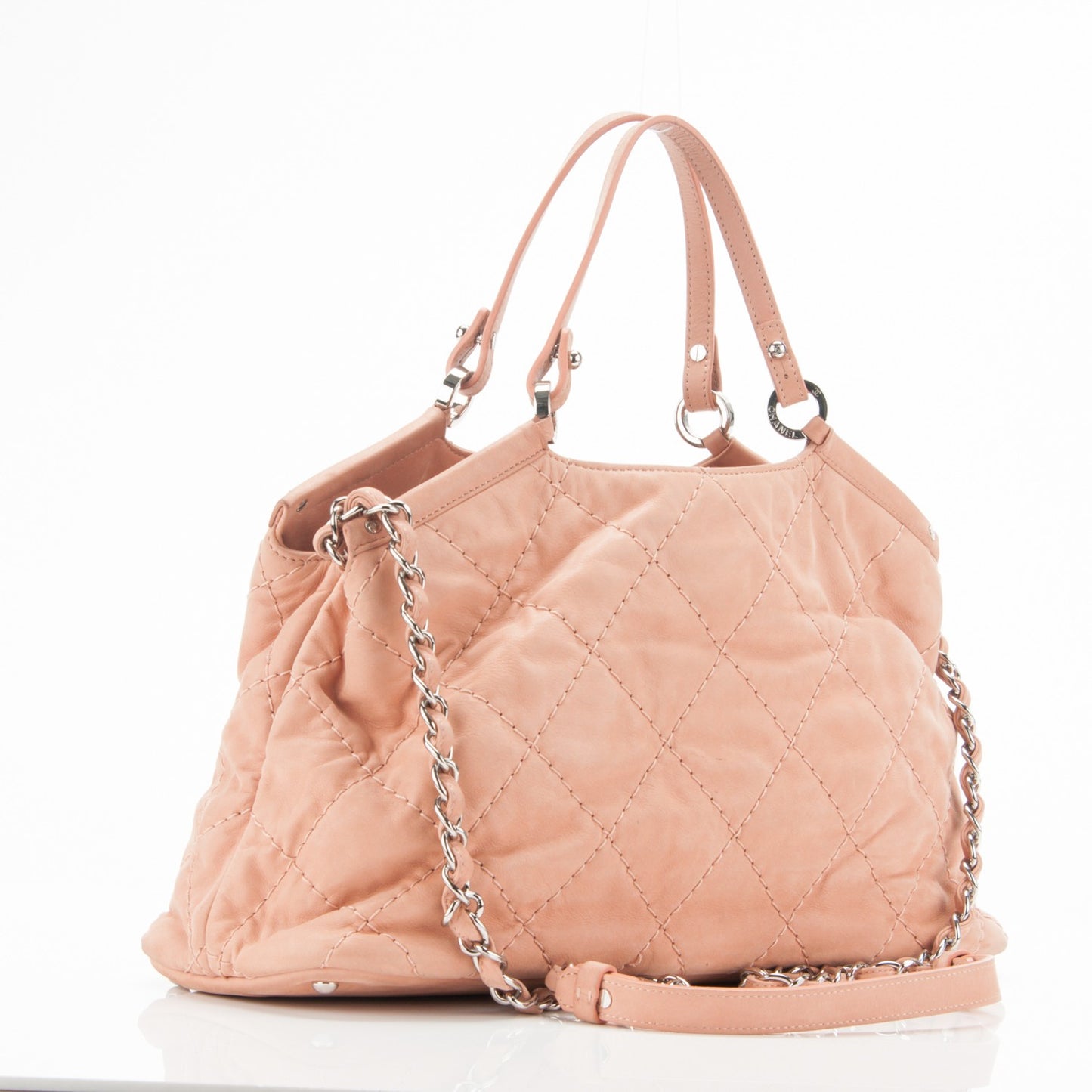 Iridescent Calfskin Quilted Small Sea Hit Tote Pink
