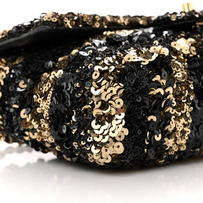 Chanel Sequin Striped Classic Mini Flap Black Gold 9 of 13