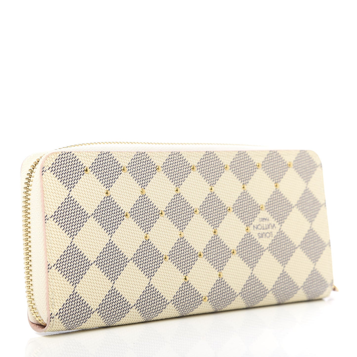 Damier Azur Studded Clemence Wallet Rose Ballerine