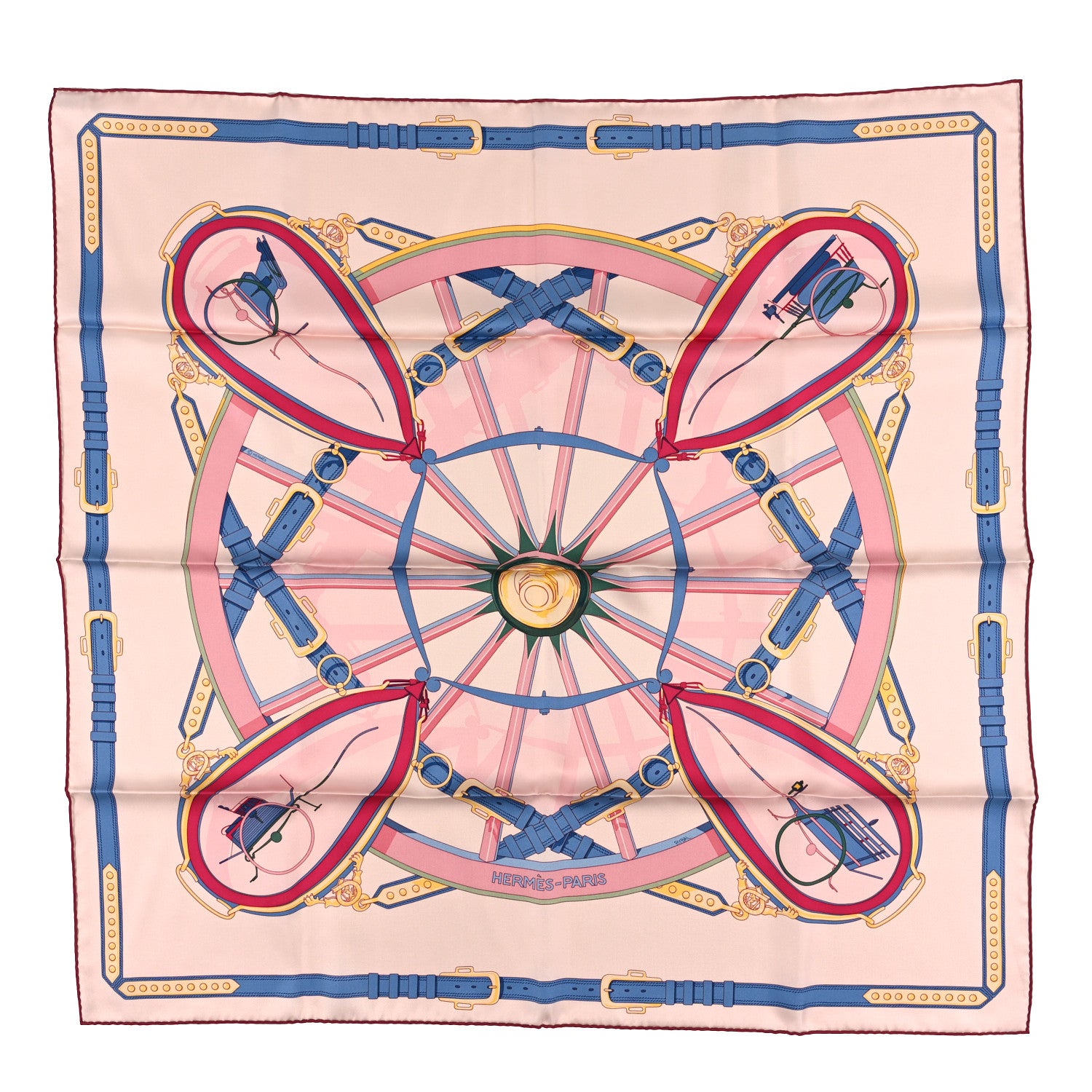Hermes Silk En Roue Libre Scarf 90 Rose The Bleu Jean 1 of 3