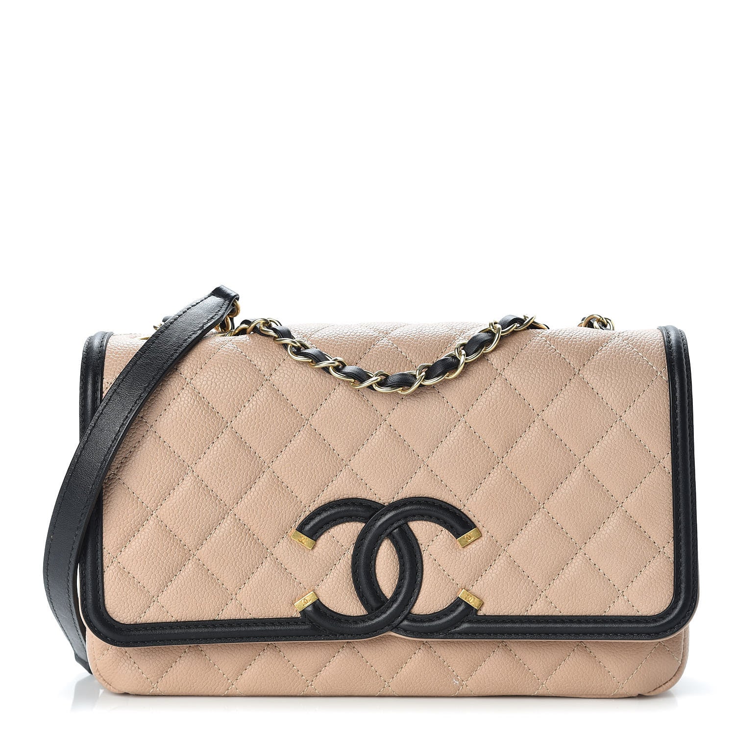 Chanel Caviar Quilted Medium CC Filigree Flap Beige Black 1 of 10