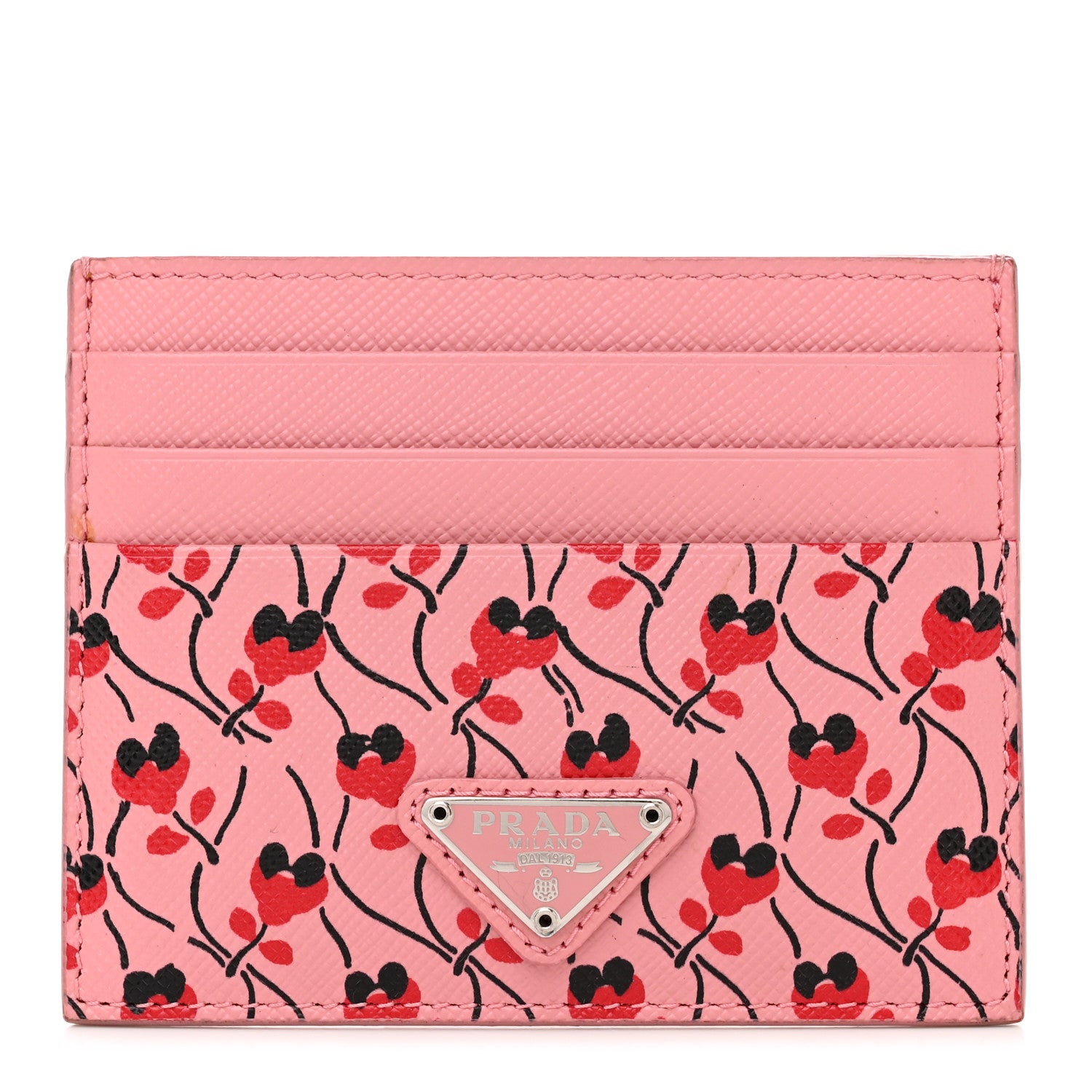 Prada Saffiano Ramage Triangle Card Holder Petalo Rosso 1 of 7