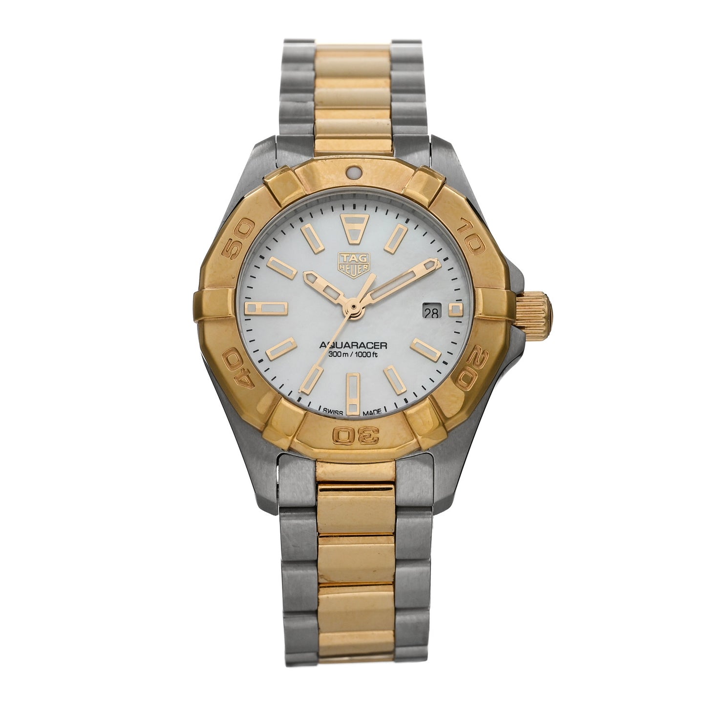 Stainless Steel 18K Yellow Gold Mother of Pearl 27mm Aquaracer Lady Quartz Watch WBD1420