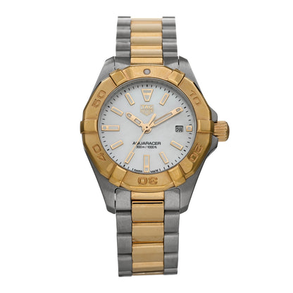Tag Heuer Stainless Steel 18K Yellow Gold Mother of Pearl 27mm Aquaracer Lady Quartz Watch WBD1420 1 of 5