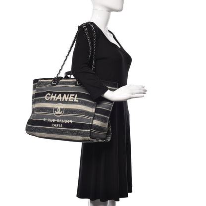 Chanel Striped Canvas Medium Deauville Tote Black 2 of 9