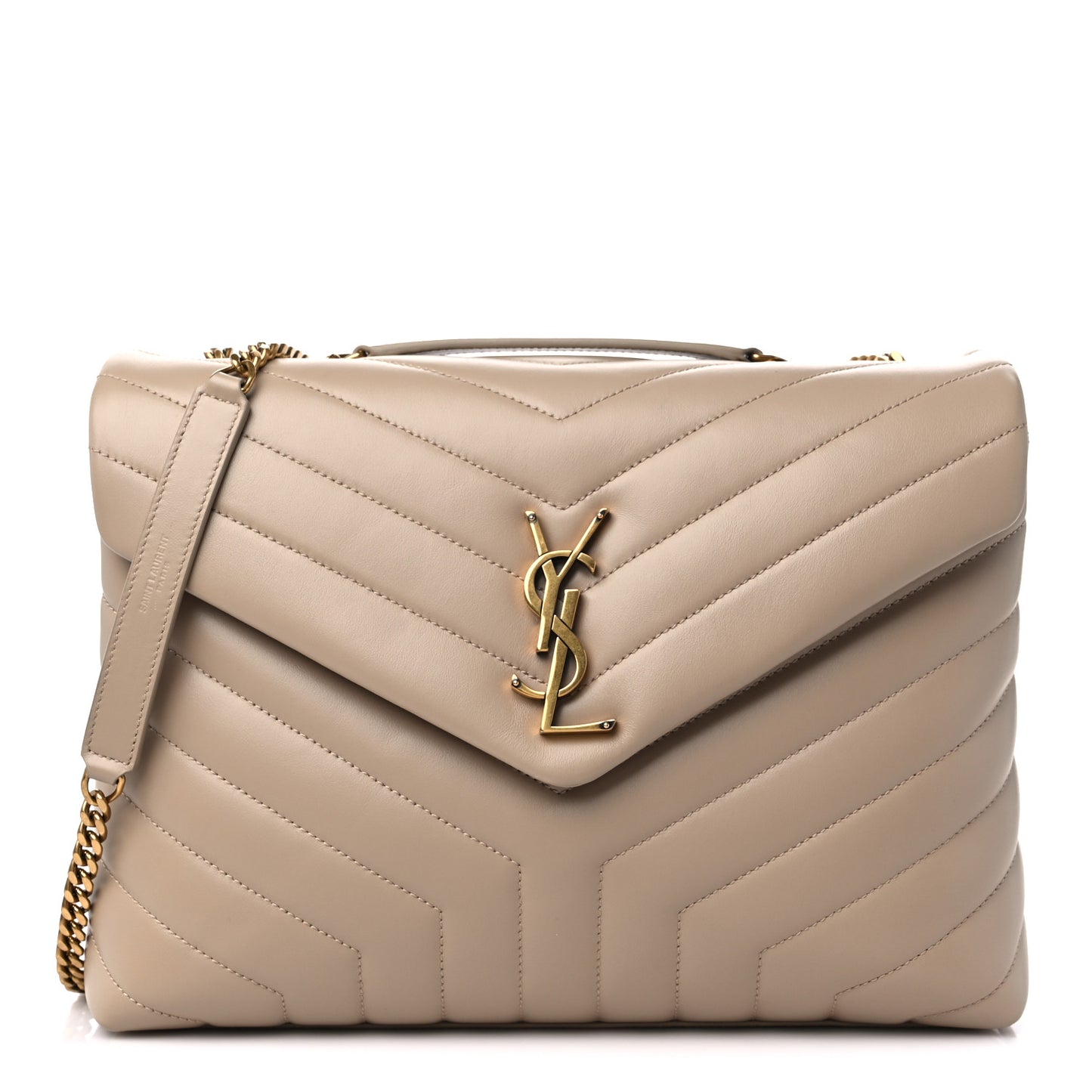 Calfskin Y Quilted Monogram Medium Loulou Chain Satchel Dark Beige