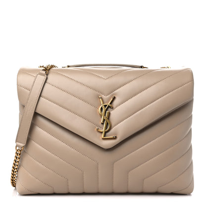 Saint Laurent Calfskin Y Quilted Monogram Medium Loulou Chain Satchel Dark Beige 1 of 10