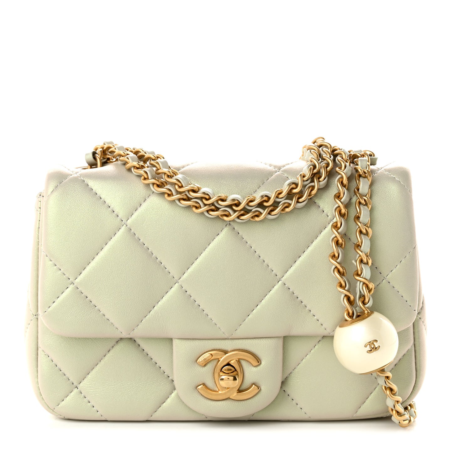 Pearly Lambskin Pearl Quilted Mini Flap Ivory