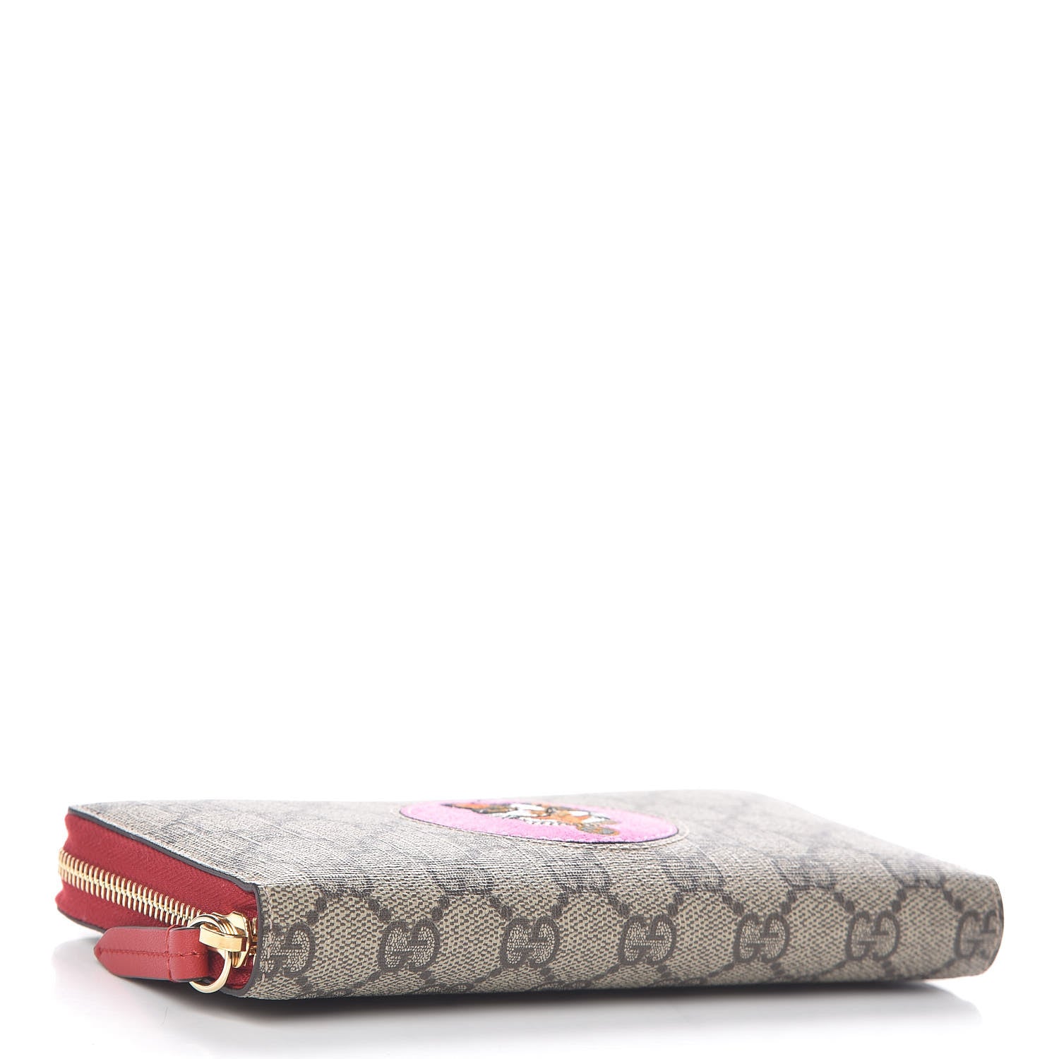 Gucci GG Supreme Monogram Bosco Patch Zip Around Wallet Beige Malva Hibiscus Red 4 of 13