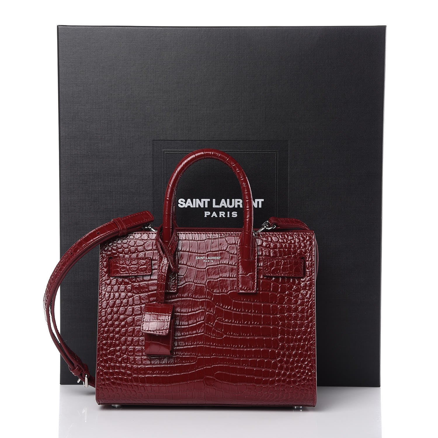 Saint Laurent Calfskin Crocodile Embossed Nano Sac De Jour Dark Red 10 of 10