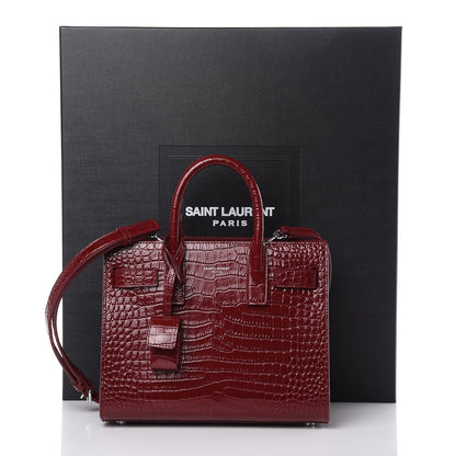 Saint Laurent Calfskin Crocodile Embossed Nano Sac De Jour Dark Red 10 of 10