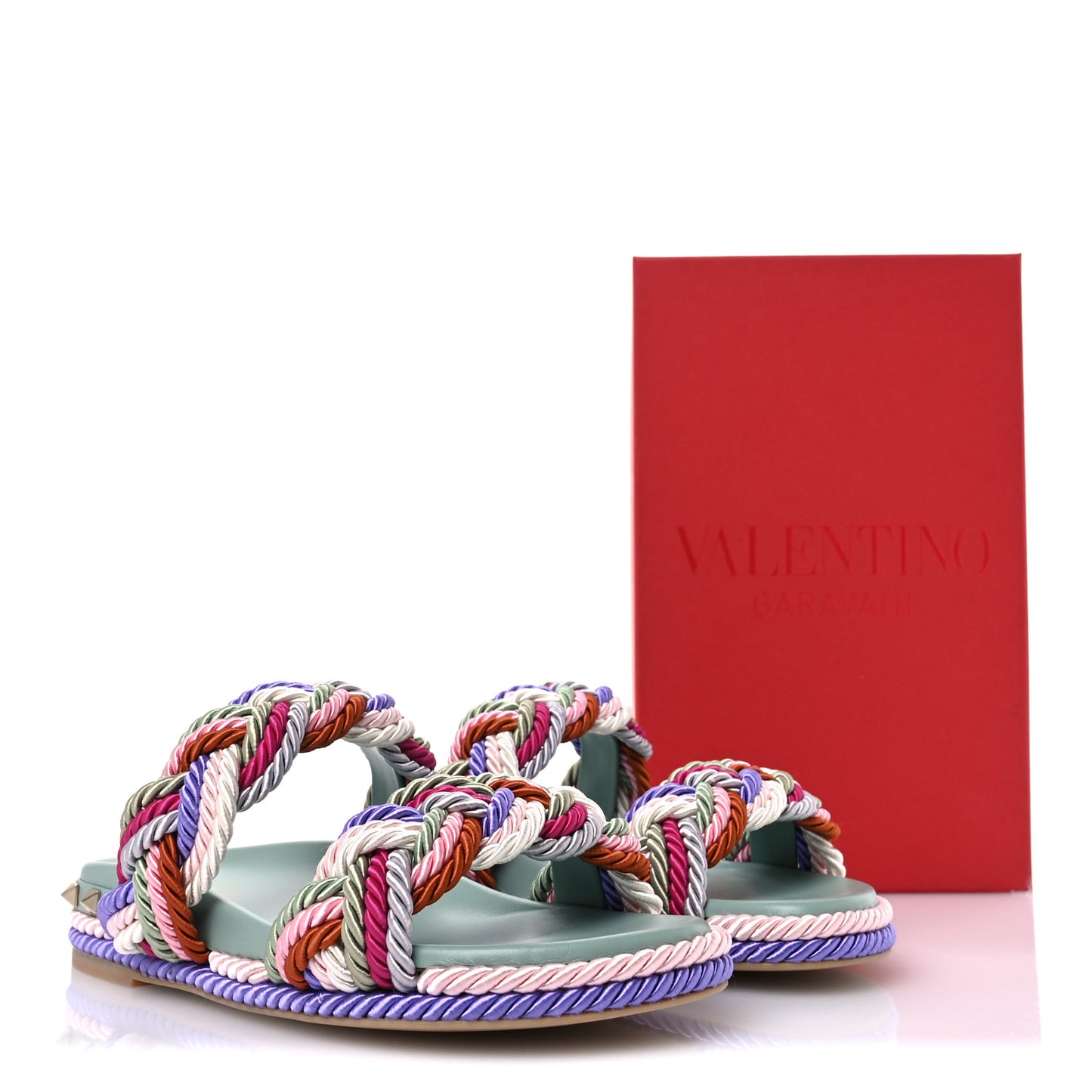 Silk Cord Rockstud Slide Sandals 38 Morning