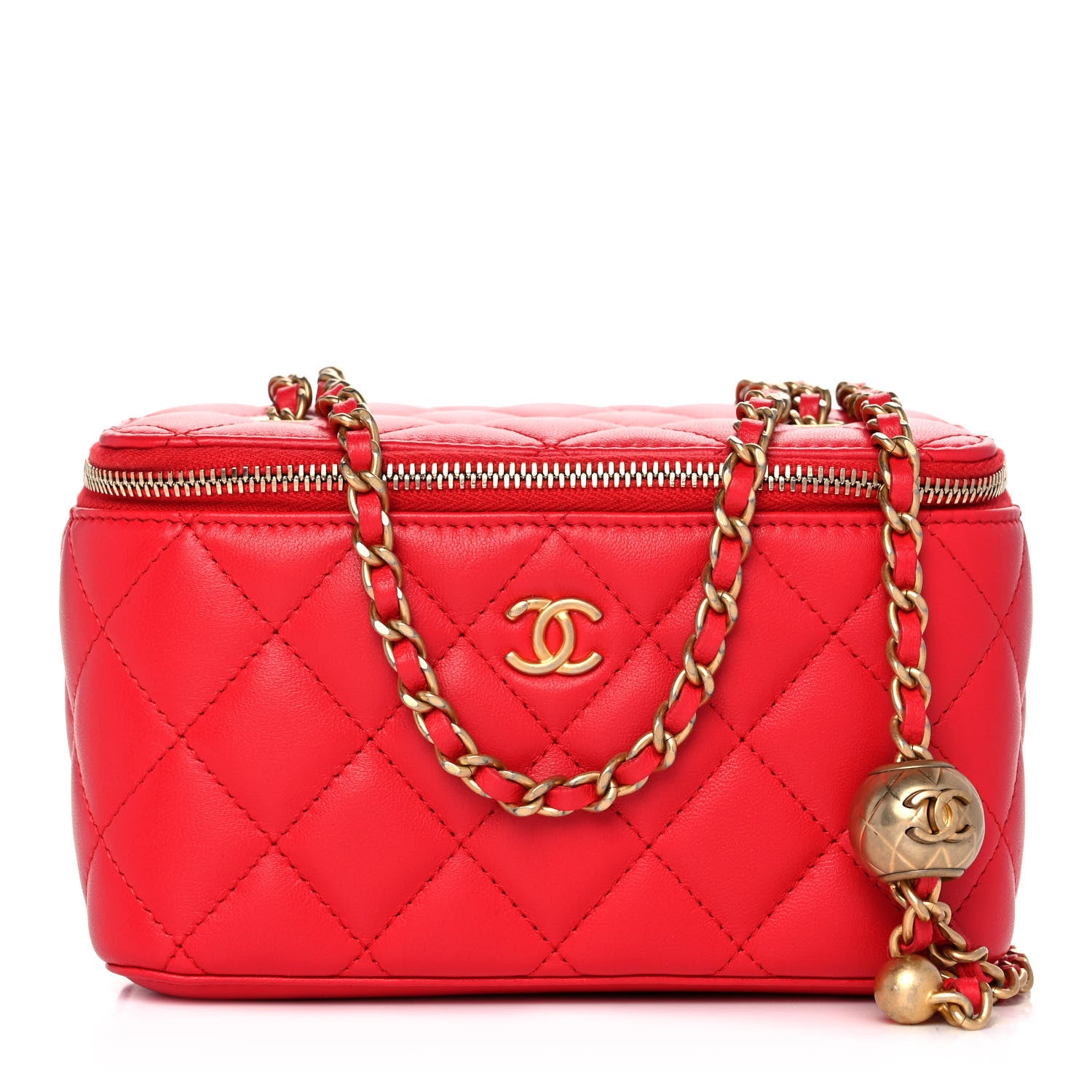 Chanel Lambskin Quilted Pearl Crush Small Vanity Case With Chain Red 1 of 12