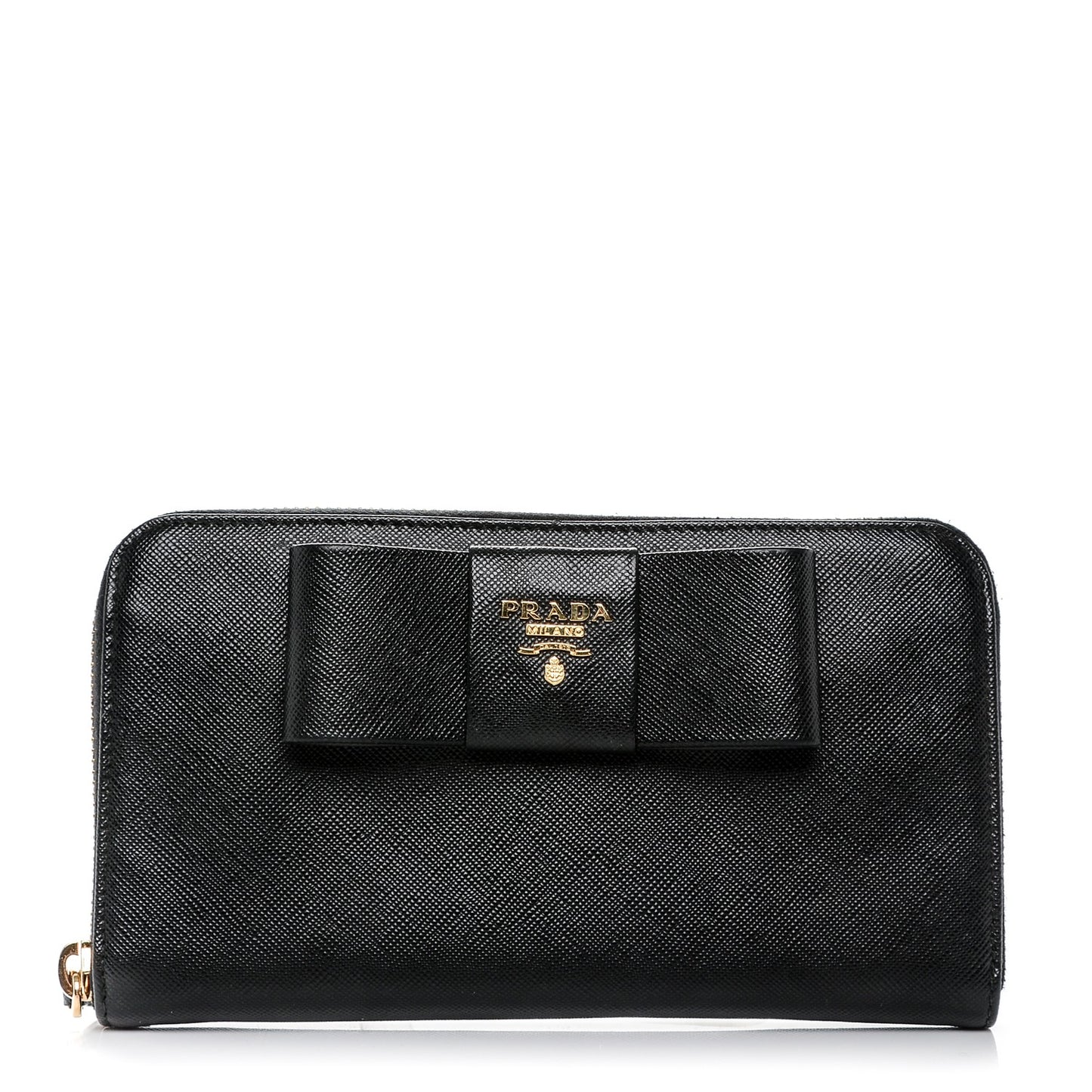 Saffiano Fiocco Bow Zip Around Wallet Black